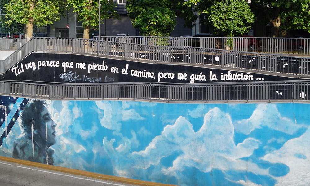 Muros dedicados a Cerati en un bajo puente de la Avenida Francisco Beiró